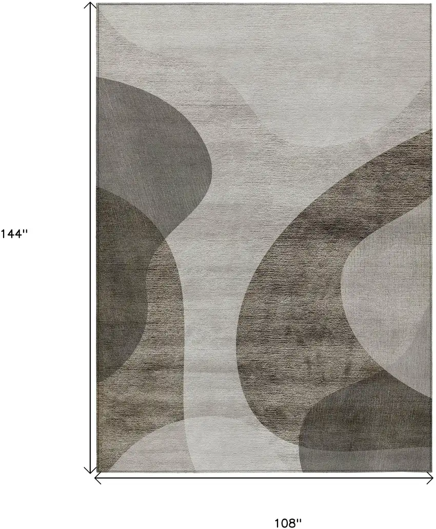 Taupe Beige And Chocolate Abstract Washable Indoor Outdoor Area Rug Photo 3