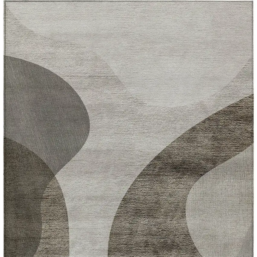 Taupe Beige And Chocolate Abstract Washable Indoor Outdoor Area Rug Photo 5
