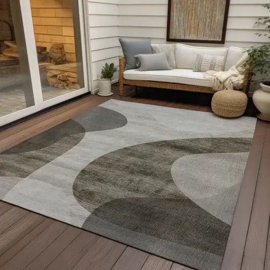 Taupe Beige And Chocolate Abstract Washable Indoor Outdoor Area Rug Photo 9
