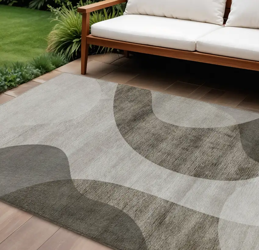 Taupe Beige And Chocolate Abstract Washable Indoor Outdoor Area Rug Photo 1