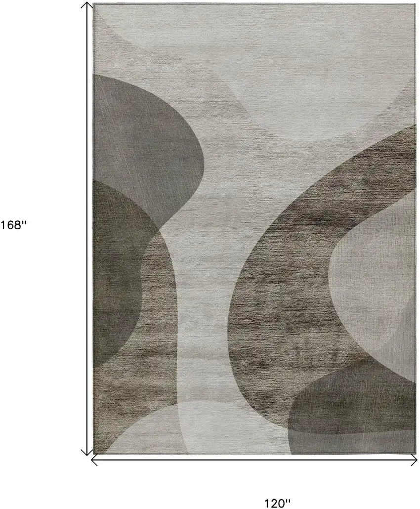 Taupe Beige And Chocolate Abstract Washable Indoor Outdoor Area Rug Photo 3
