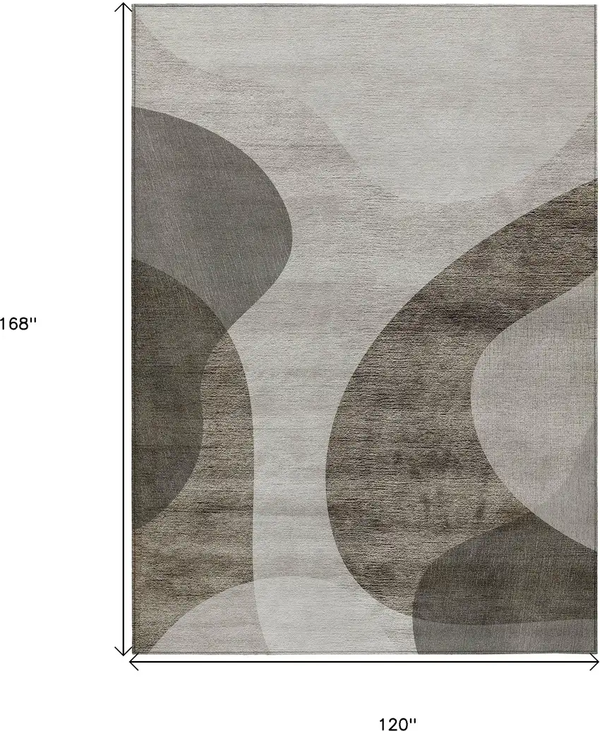 Taupe Beige And Chocolate Abstract Washable Indoor Outdoor Area Rug Photo 3