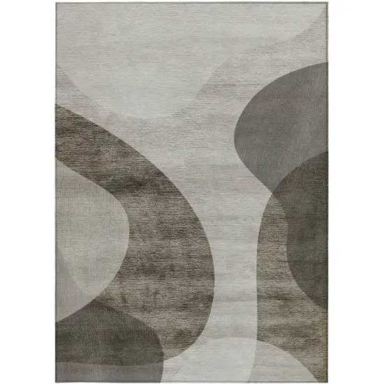 Taupe Beige And Chocolate Abstract Washable Indoor Outdoor Area Rug Photo 6