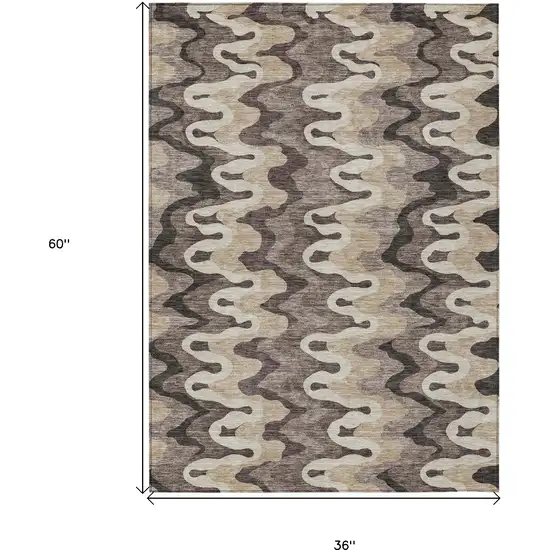 Taupe Beige And Chocolate Abstract Washable Indoor Outdoor Area Rug Photo 9