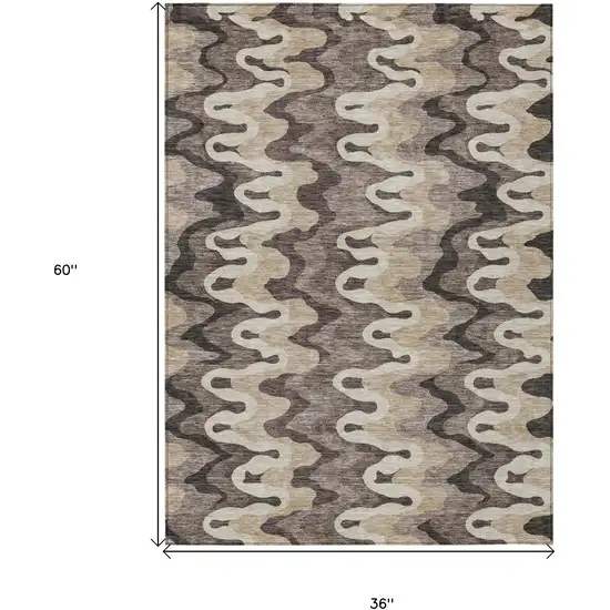 Taupe Beige And Chocolate Abstract Washable Indoor Outdoor Area Rug Photo 9