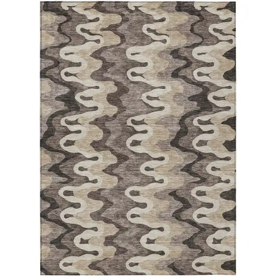 Taupe Beige And Chocolate Abstract Washable Indoor Outdoor Area Rug Photo 1