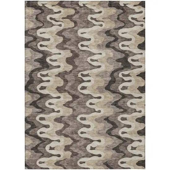 Taupe Beige And Chocolate Abstract Washable Indoor Outdoor Area Rug Photo 1