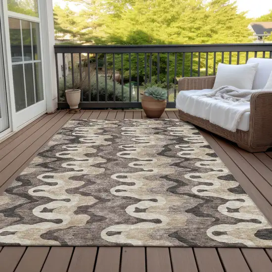 Taupe Beige And Chocolate Abstract Washable Indoor Outdoor Area Rug Photo 5