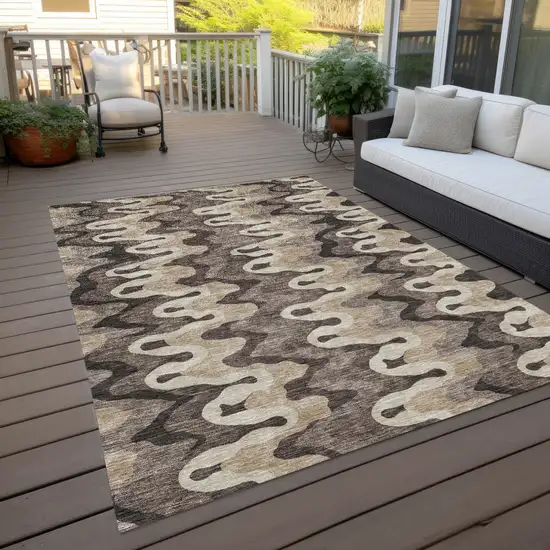 Taupe Beige And Chocolate Abstract Washable Indoor Outdoor Area Rug Photo 8