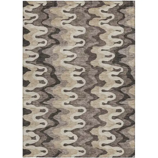Taupe Beige And Chocolate Abstract Washable Indoor Outdoor Area Rug Photo 4