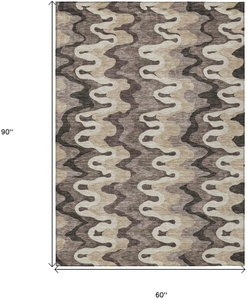 Taupe Beige And Chocolate Abstract Washable Indoor Outdoor Area Rug Photo 9
