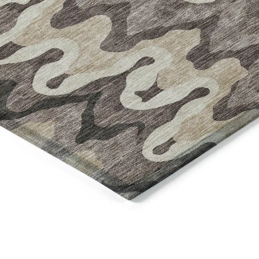 Taupe Beige And Chocolate Abstract Washable Indoor Outdoor Area Rug Photo 2