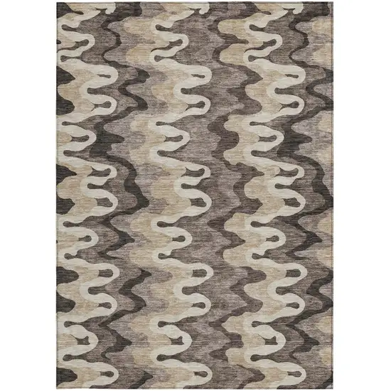 Taupe Beige And Chocolate Abstract Washable Indoor Outdoor Area Rug Photo 4