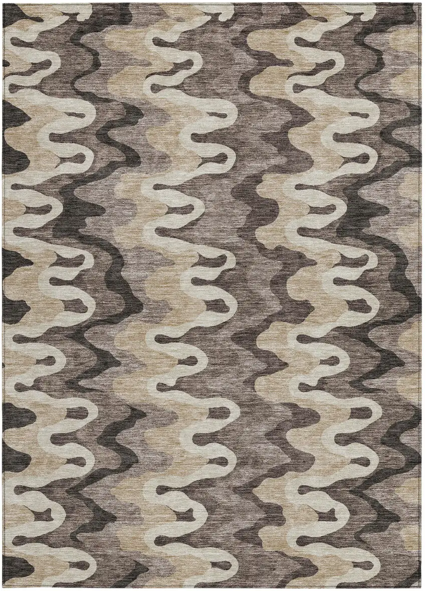 Taupe Beige And Chocolate Abstract Washable Indoor Outdoor Area Rug Photo 4