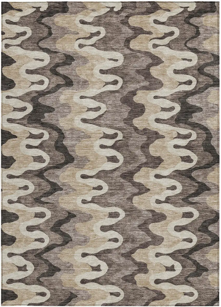 Taupe Beige And Chocolate Abstract Washable Indoor Outdoor Area Rug Photo 4
