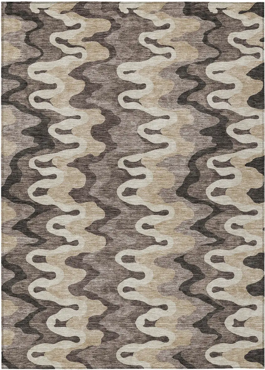 Taupe Beige And Chocolate Abstract Washable Indoor Outdoor Area Rug Photo 1
