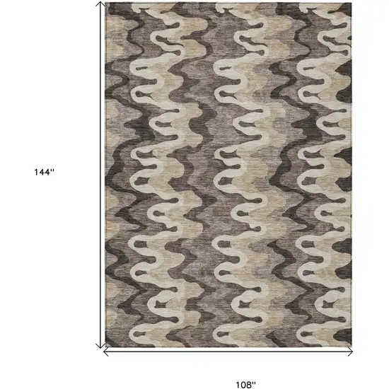 Taupe Beige And Chocolate Abstract Washable Indoor Outdoor Area Rug Photo 9