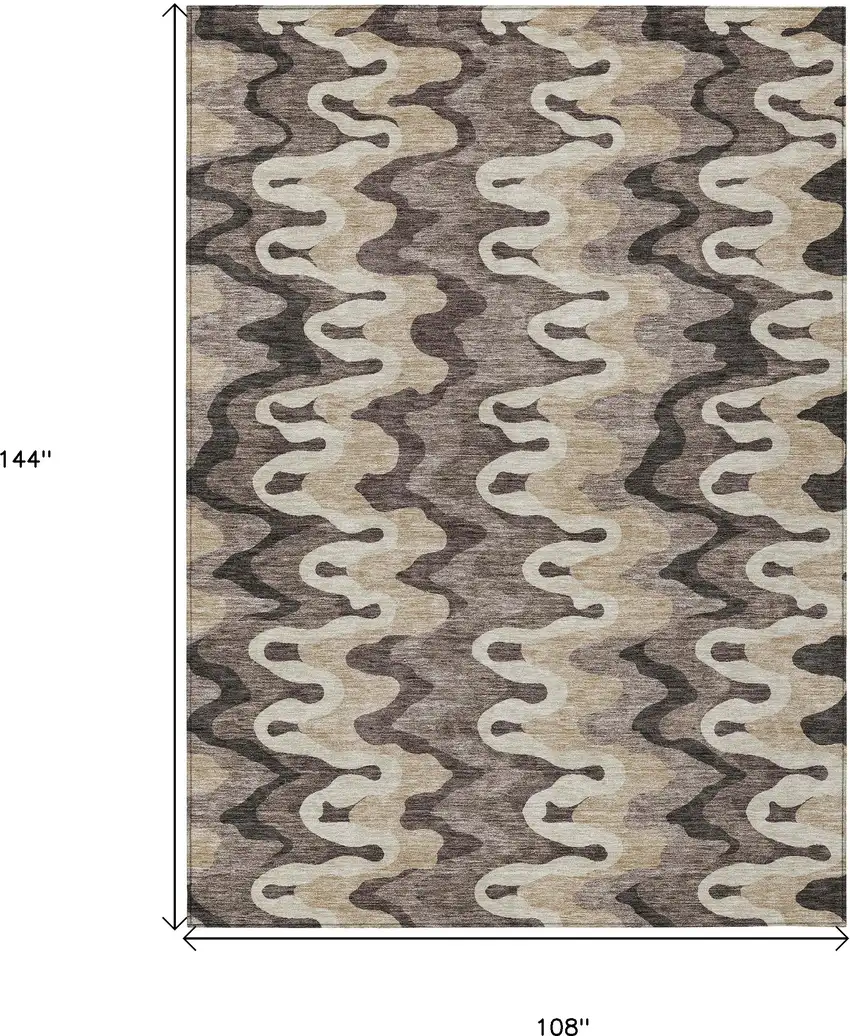 Taupe Beige And Chocolate Abstract Washable Indoor Outdoor Area Rug Photo 9
