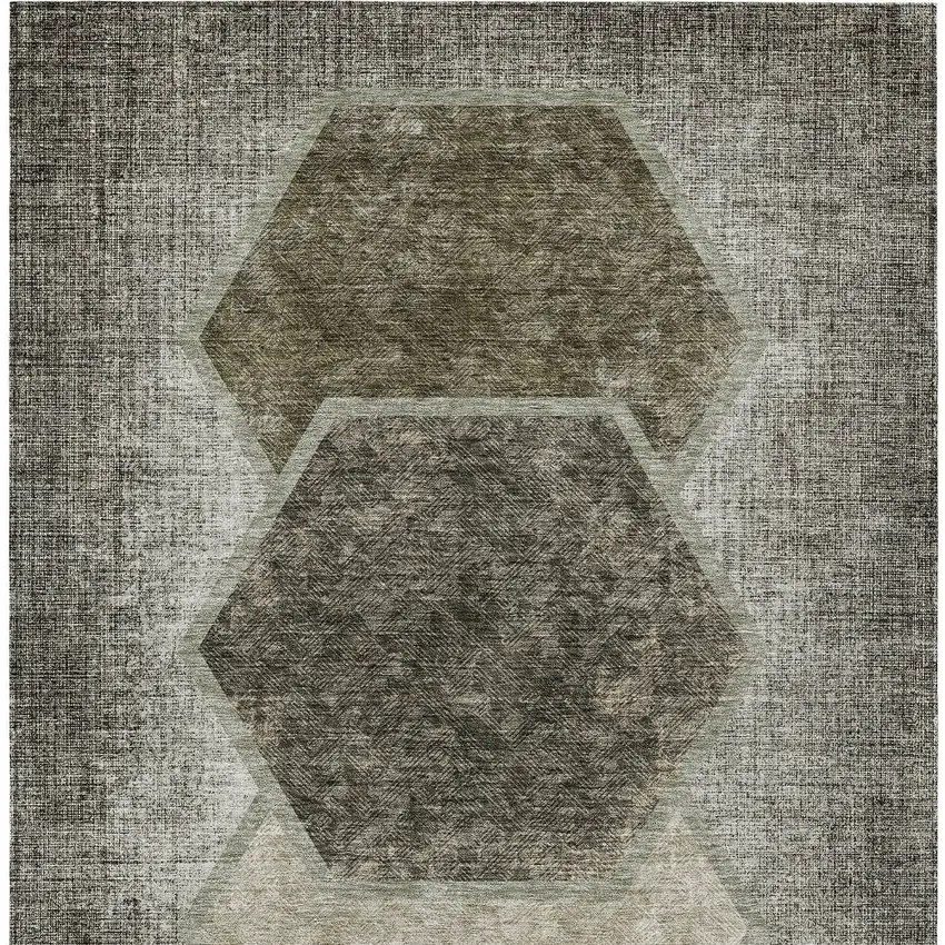 Taupe Beige And Chocolate Geometric Washable Indoor Outdoor Area Rug Photo 8