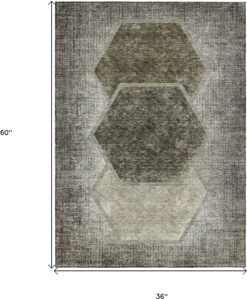 Taupe Beige And Chocolate Geometric Washable Indoor Outdoor Area Rug Photo 3