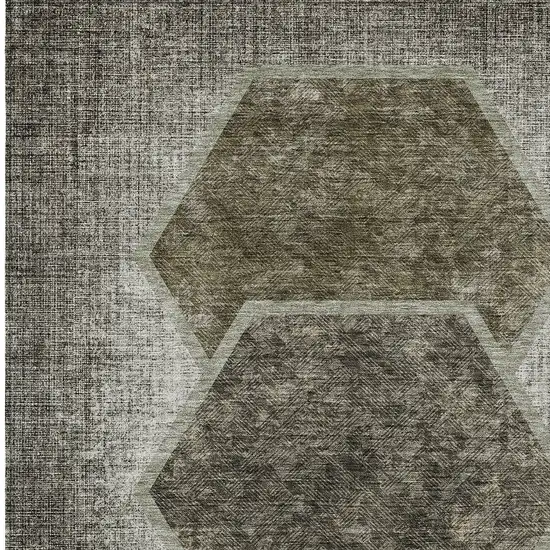 Taupe Beige And Chocolate Geometric Washable Indoor Outdoor Area Rug Photo 7