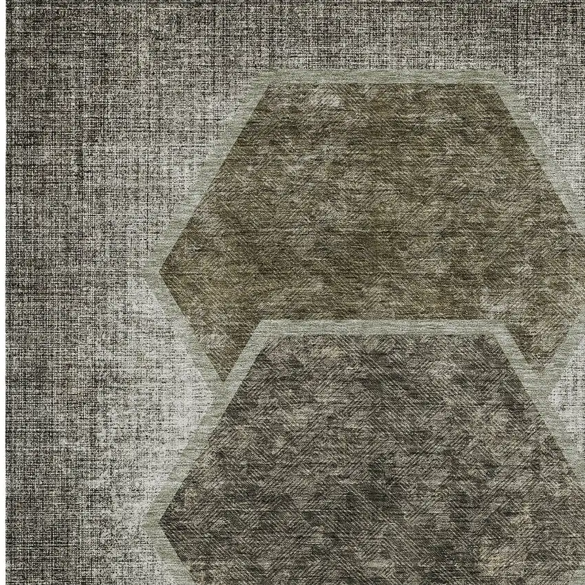 Taupe Beige And Chocolate Geometric Washable Indoor Outdoor Area Rug Photo 7