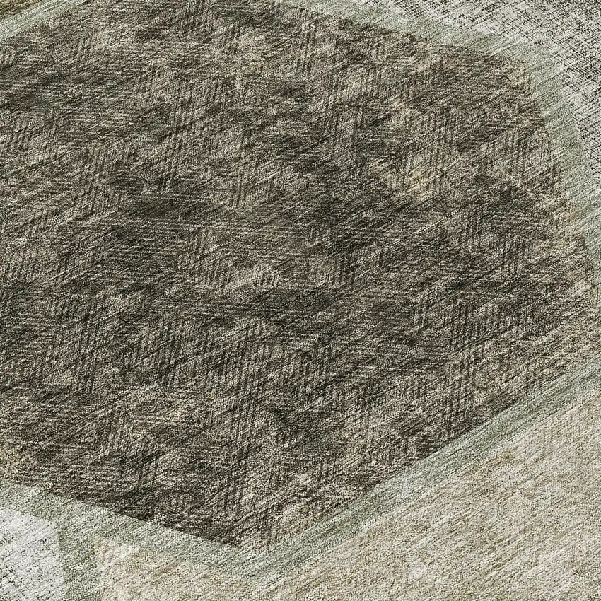 Taupe Beige And Chocolate Geometric Washable Indoor Outdoor Area Rug Photo 6