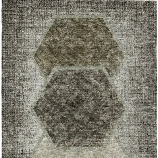 Taupe Beige And Chocolate Geometric Washable Indoor Outdoor Area Rug Photo 7