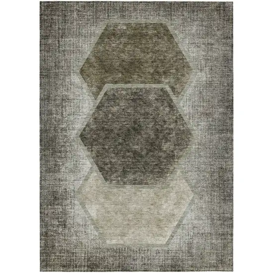Taupe Beige And Chocolate Geometric Washable Indoor Outdoor Area Rug Photo 2