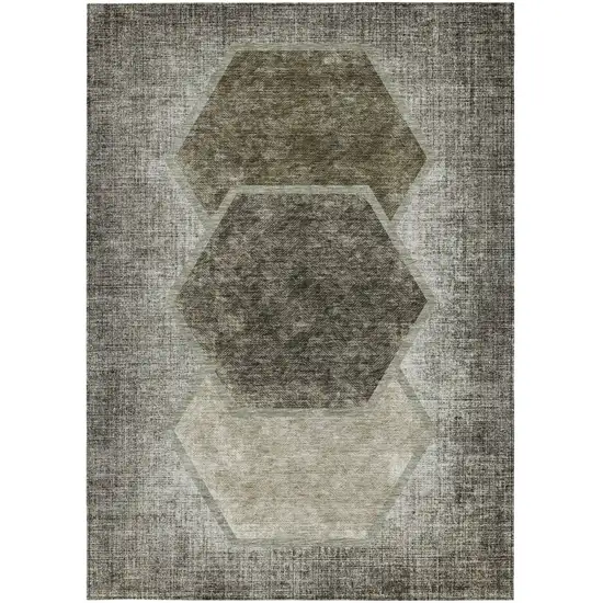 Taupe Beige And Chocolate Geometric Washable Indoor Outdoor Area Rug Photo 8