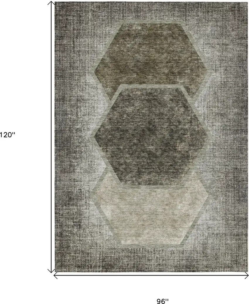 Taupe Beige And Chocolate Geometric Washable Indoor Outdoor Area Rug Photo 3