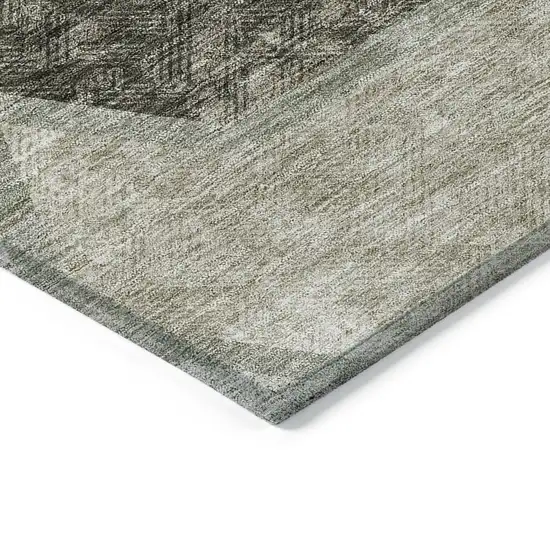 Taupe Beige And Chocolate Geometric Washable Indoor Outdoor Area Rug Photo 5