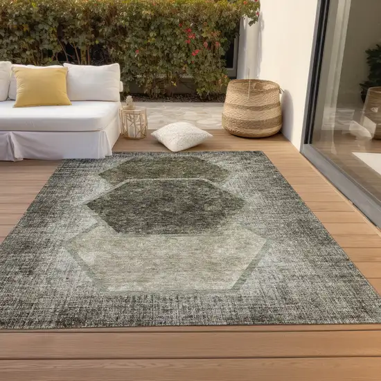 Taupe Beige And Chocolate Geometric Washable Indoor Outdoor Area Rug Photo 9
