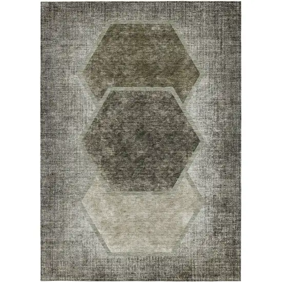 Taupe Beige And Chocolate Geometric Washable Indoor Outdoor Area Rug Photo 8