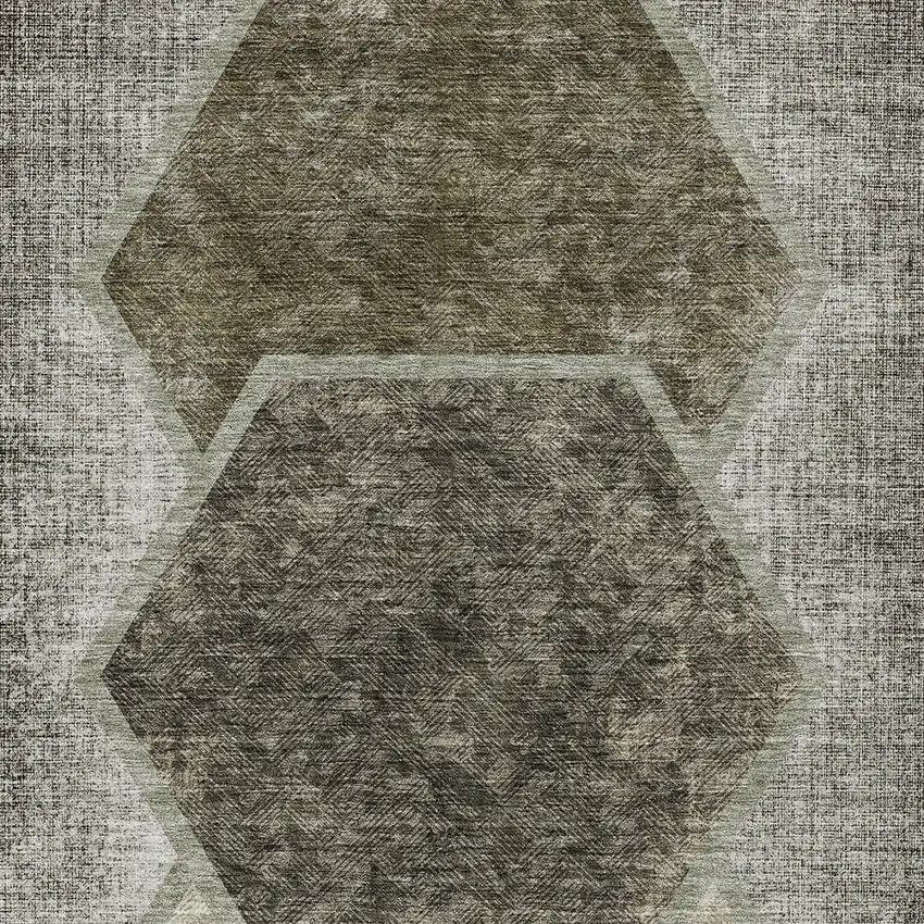 Taupe Beige And Chocolate Geometric Washable Indoor Outdoor Area Rug Photo 7