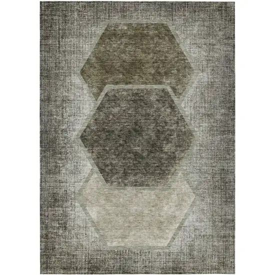 Taupe Beige And Chocolate Geometric Washable Indoor Outdoor Area Rug Photo 2
