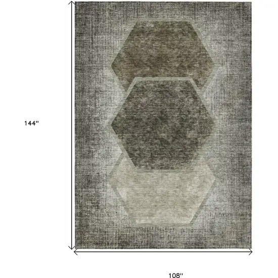 Taupe Beige And Chocolate Geometric Washable Indoor Outdoor Area Rug Photo 3
