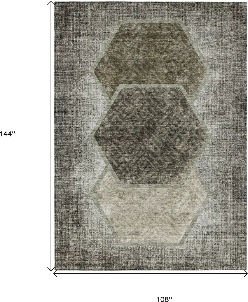 Taupe Beige And Chocolate Geometric Washable Indoor Outdoor Area Rug Photo 3