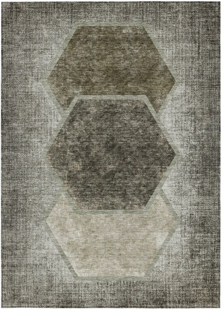 Taupe Beige And Chocolate Geometric Washable Indoor Outdoor Area Rug Photo 8
