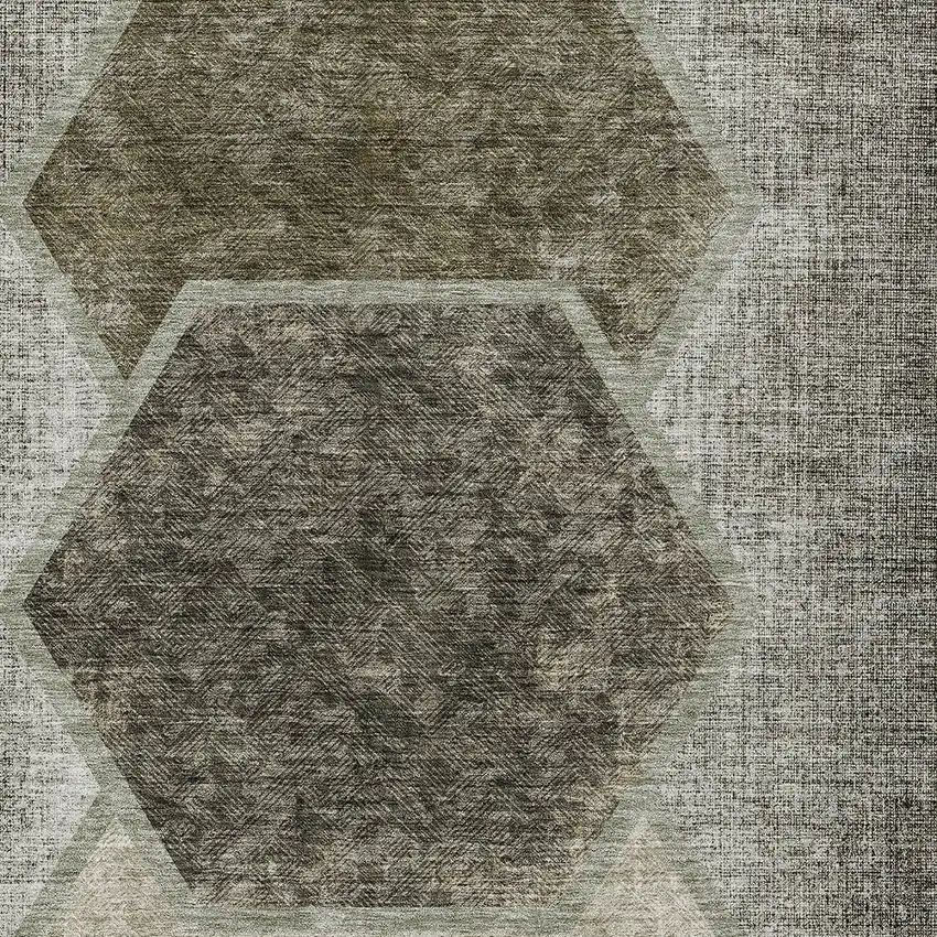 Taupe Beige And Chocolate Geometric Washable Indoor Outdoor Area Rug Photo 7