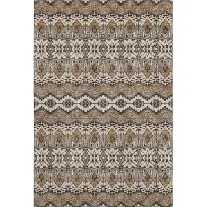 Photo of Taupe Beige And Copper Moroccan Washable Area Rug With UV Protection