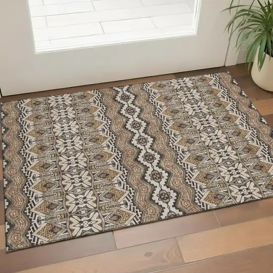 Taupe Beige And Copper Moroccan Washable Area Rug With UV Protection Photo 1