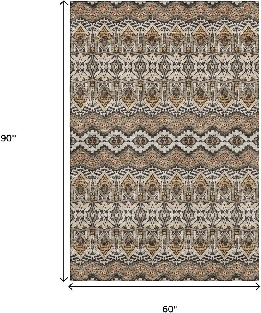 Taupe Beige And Copper Moroccan Washable Area Rug With UV Protection Photo 3