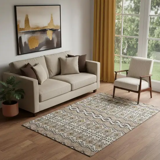 Taupe Beige And Copper Moroccan Washable Area Rug With UV Protection Photo 1