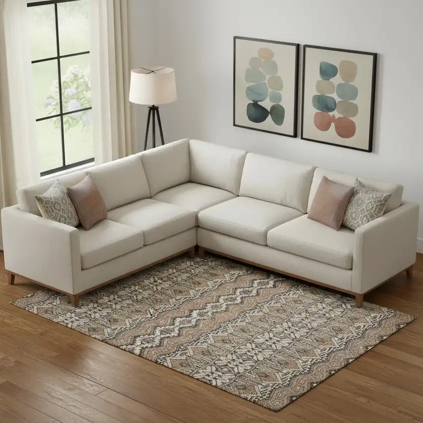 Taupe Beige And Copper Moroccan Washable Area Rug With UV Protection Photo 1