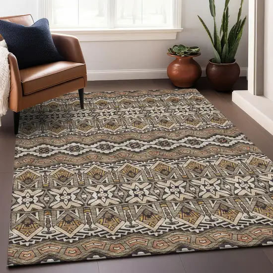 Taupe Beige And Copper Moroccan Washable Area Rug With UV Protection Photo 5