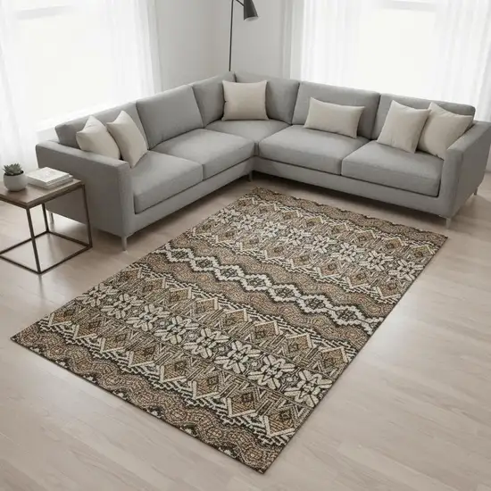 Taupe Beige And Copper Moroccan Washable Area Rug With UV Protection Photo 2