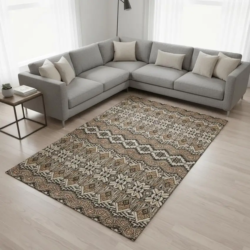 Taupe Beige And Copper Moroccan Washable Area Rug With UV Protection Photo 2