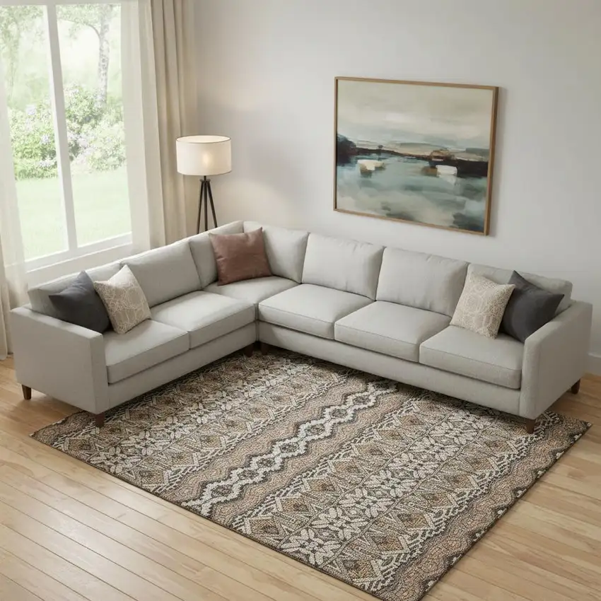 Taupe Beige And Copper Moroccan Washable Area Rug With UV Protection Photo 1