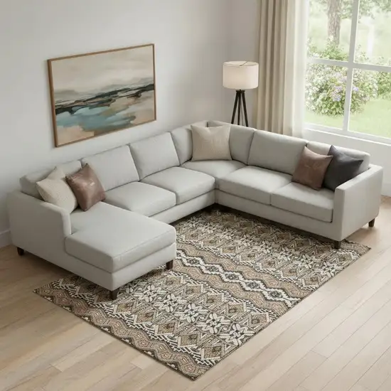 Taupe Beige And Copper Moroccan Washable Area Rug With UV Protection Photo 1